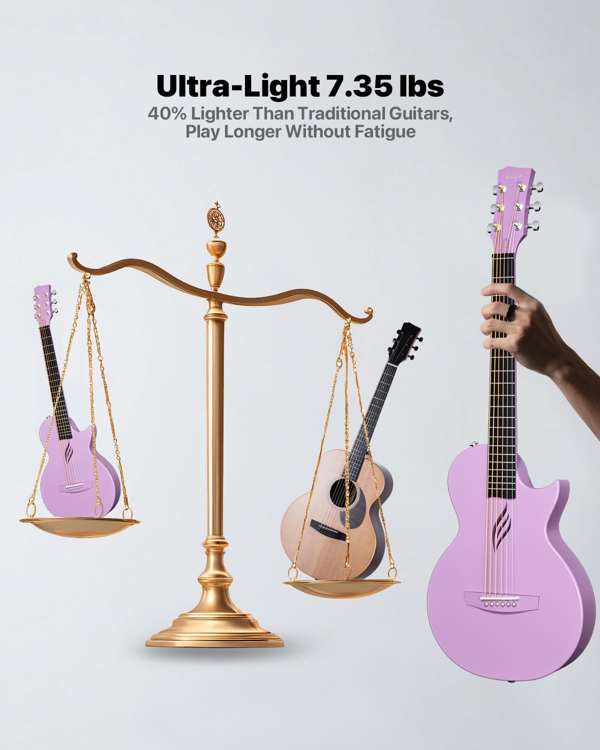 Enya Nova Go Carbon Fiber Travel Acoustic Guitar | 1/2 Size Lightweight Moisture-Proof Guitara | Adult & Beginner Portable Guitar with Gig Bag & Accessories (Purple)