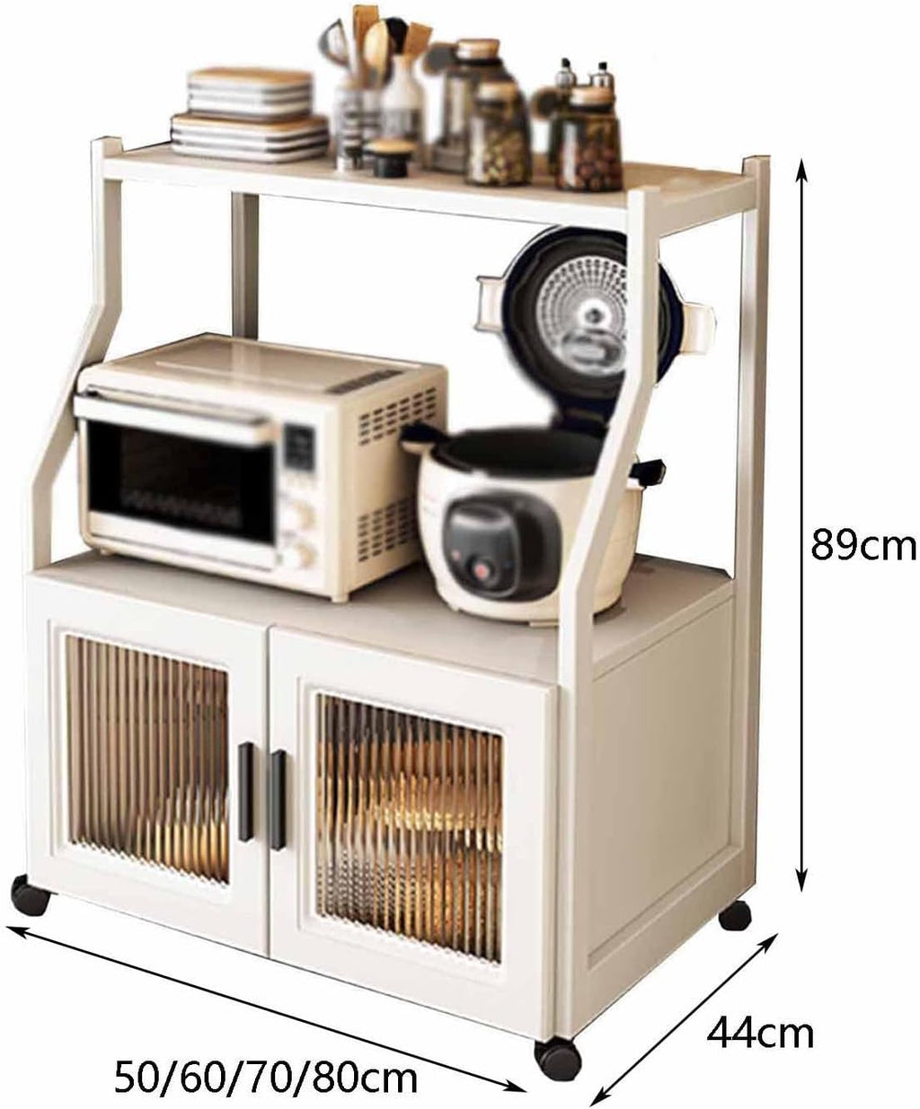 Floor Standing Kitchen Cart Rack, Bakers Rack with Hutch, Microwave Stand Shelf with Power Outlet for Entryway, Kitchen, Living Room, Bathroom(50x44x89cm)