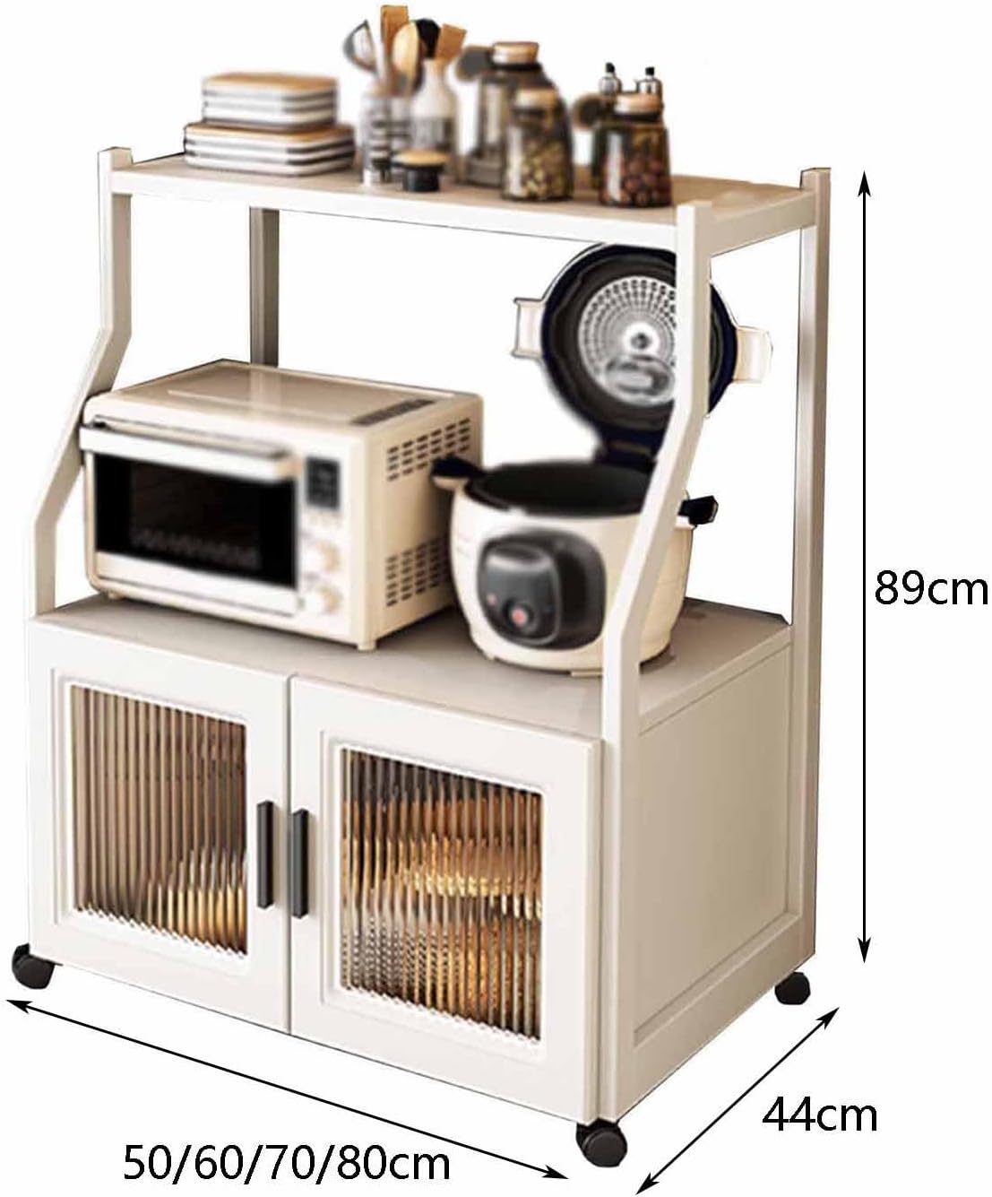 Floor Standing Kitchen Cart Rack, Bakers Rack with Hutch, Microwave Stand Shelf with Power Outlet for Entryway, Kitchen, Living Room, Bathroom(50x44x89cm)