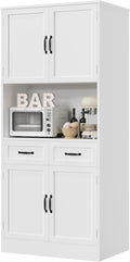 HOSTACK 71' Tall Kitchen Pantry Storage Cabinet, Modern Kitchen Hutch Bar Cabinet with Microwave Stand, Wood Buffet Sideboard with Hutch, Cupboard with Drawers, Shelves for Dining Room, White