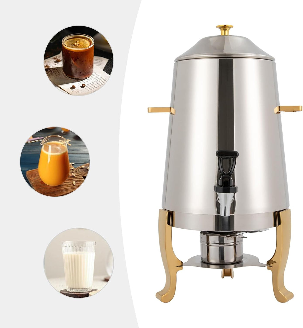 13L Hot Beverage Dispenser, Hot Drinks Dispenser, Coffee Chafe, Urn Hot Drinks Dispenser with Spigot, Commercial Grade Stainless Steel Coffee Maker Hot Water Urn for Catering Buffet (Gold)