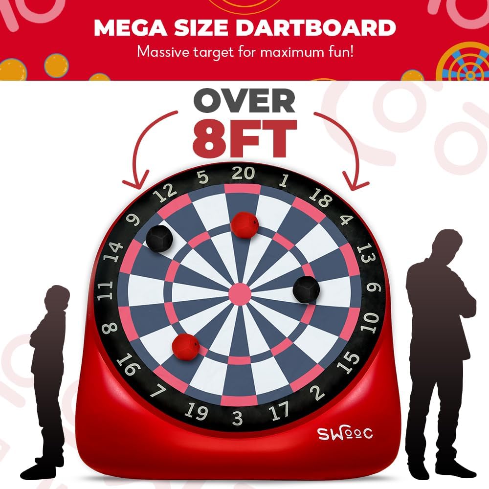 Swooc Games - Premium Inflatable Giant Kick Darts (15+ Ways to Play) - Jumbo Soccer Dartboard with Air Pump - Big Carnival Games - Giant Outdoor Games - Oversized Dart Board Yard & Lawn Game