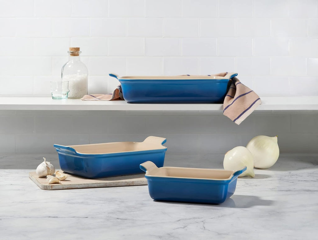 Le Creuset Stoneware Heritage 3-Piece Rectangular Baking Dish Set, Oyster