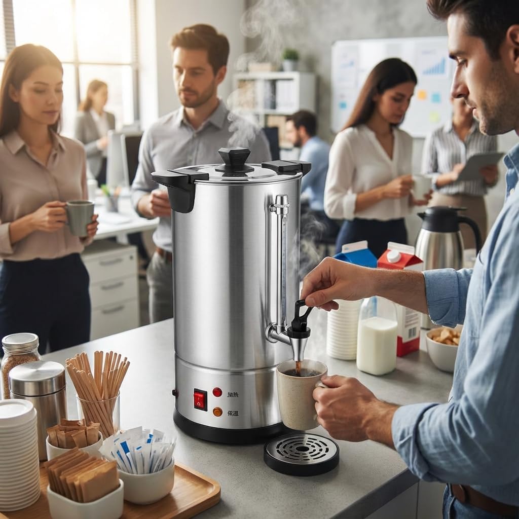 100 Cup Hot Water Urn, 15 L/3.96 gal Commercial Electric Water Boiler and Warmer, Stainless Steel Instant Hot Water Dispenser with Adjustable Temp for Office & Catering,10L/2.64gal,A