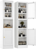 YAUWOH Metal Storage Cabinet with Glass Door, Tall Slim Pantry Organizer with 3 Adjustable Shelves (120LBS/Shelf), Anti-Tipping Waterproof Cabinet for Kitchen/Home Office/Small Spaces,(1PC,White)