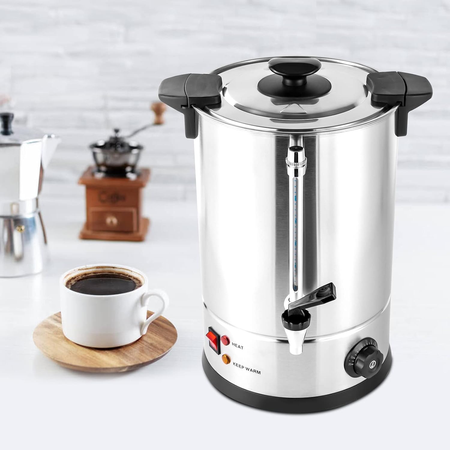 12L Commercial Coffee Maker Stainless Steel Electric Coffee Urns, Coffee Percolator Electric Commercial Urn, Drip Trays Hot Water Large Coffee Dispenser for Home, Party