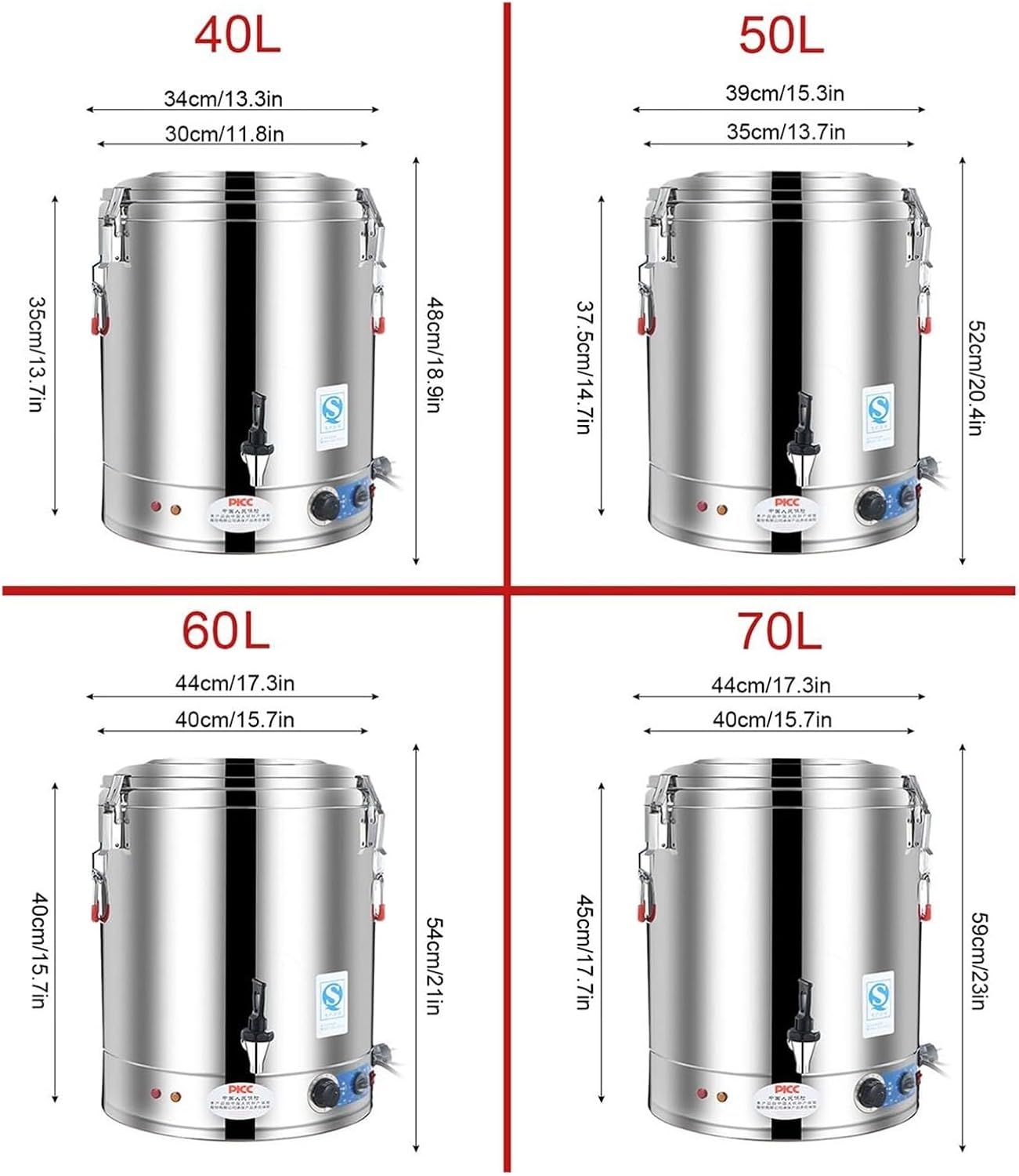 Commercial-Grade Large Capacity Hot Water Urn (40L/50L/60L/70L) | 8-15 Gallon Stainless Steel Boiler Dispenser with Precision Temperature Control (30°C-110°C) for Cafes, Offices, Events