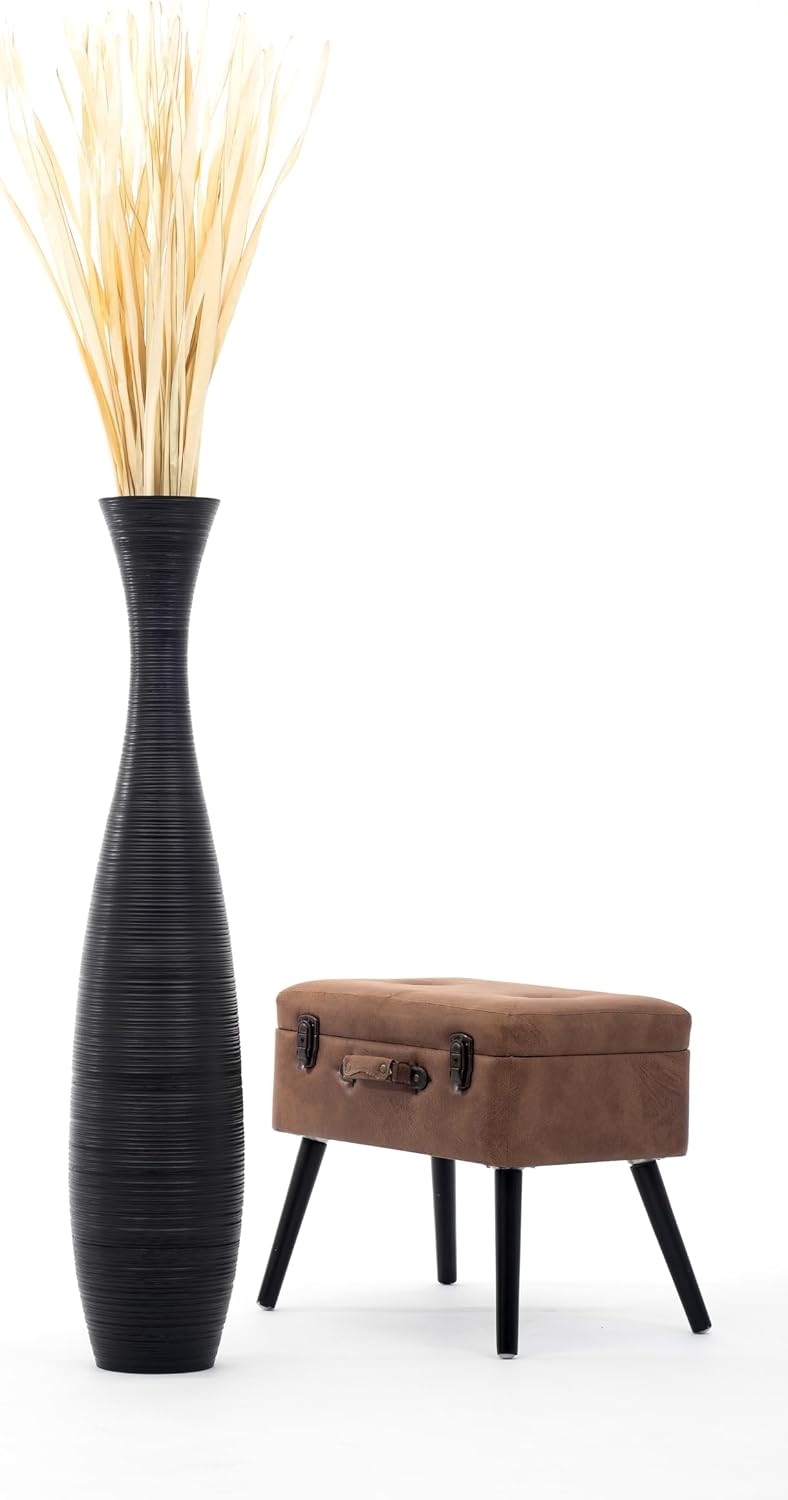 Leewadee Large Black Home Decor Floor Vase - Wooden 41 inch Tall Farmhouse Decor Flower Holder for Fake Plant and Pampas Grass