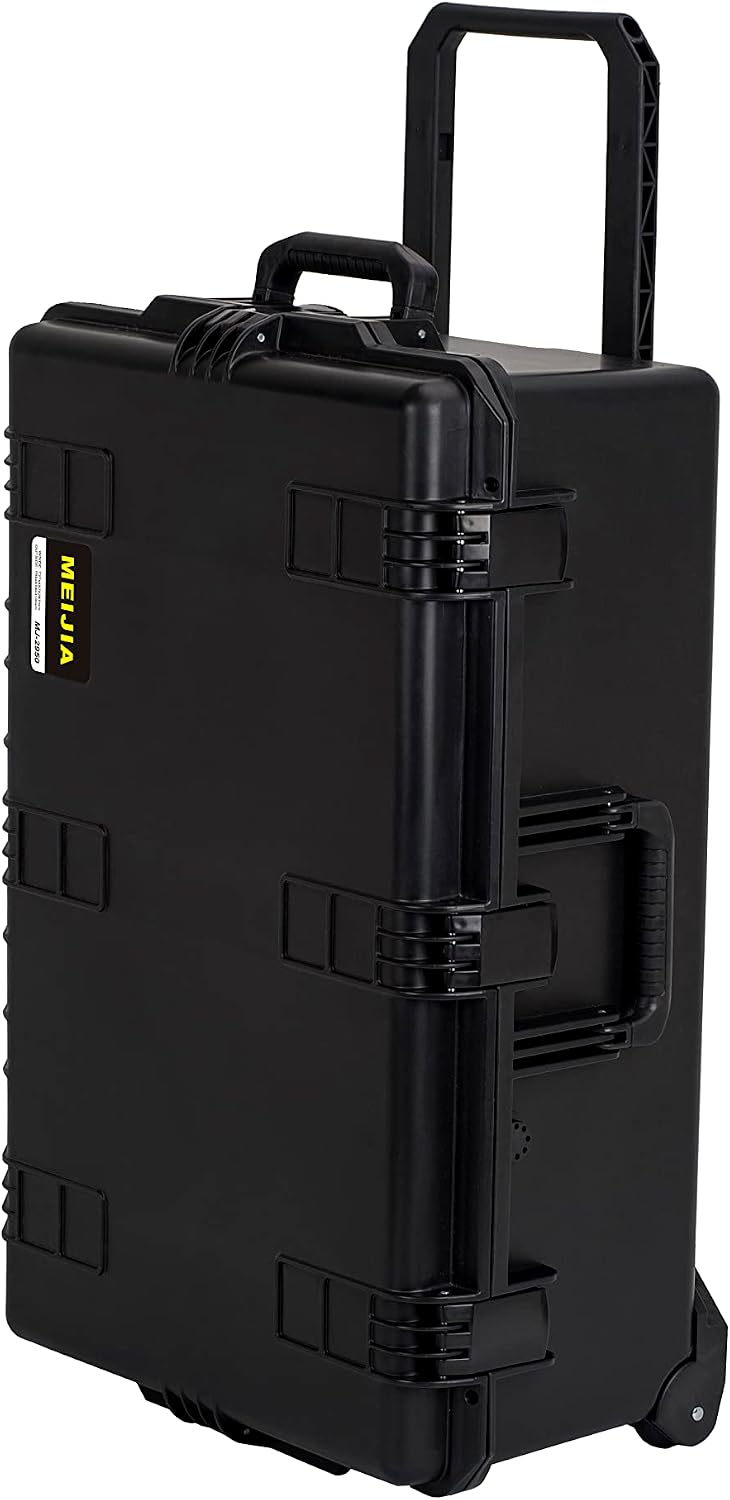 MEIJIA Portable All Weather Waterproof Camera Case,Customizable Fit Foam with Rolling Wheels and Retractable Pull Handle,31.3'X20.3'X12.25'