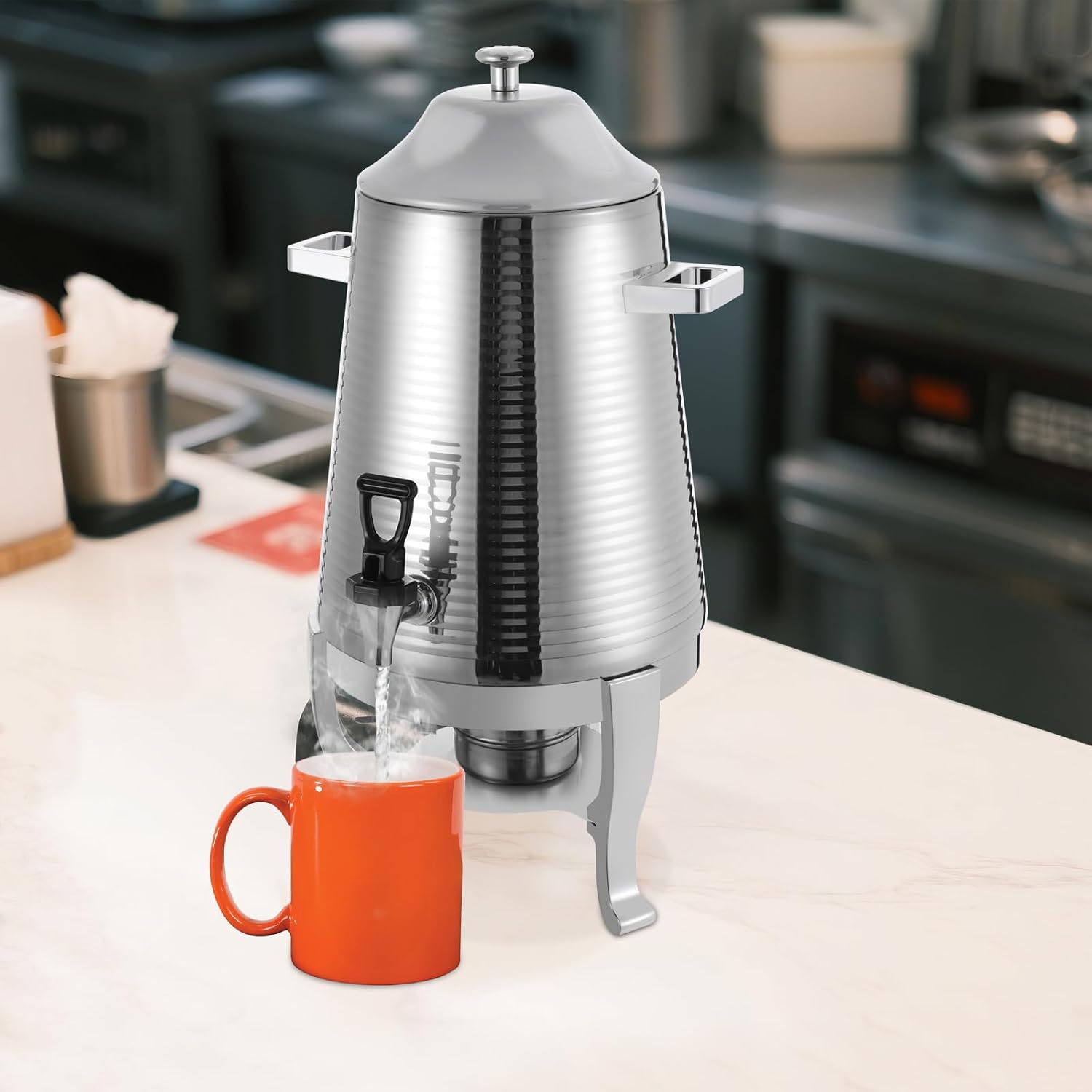 13L Stainless Steel Beverage Dispenser with Stand, Dual Heating Hot Drink Dispenser with Temperature Control, Electric & Heating Juice Container for Hot or Cold Drinks, Buffet, or Catering Use