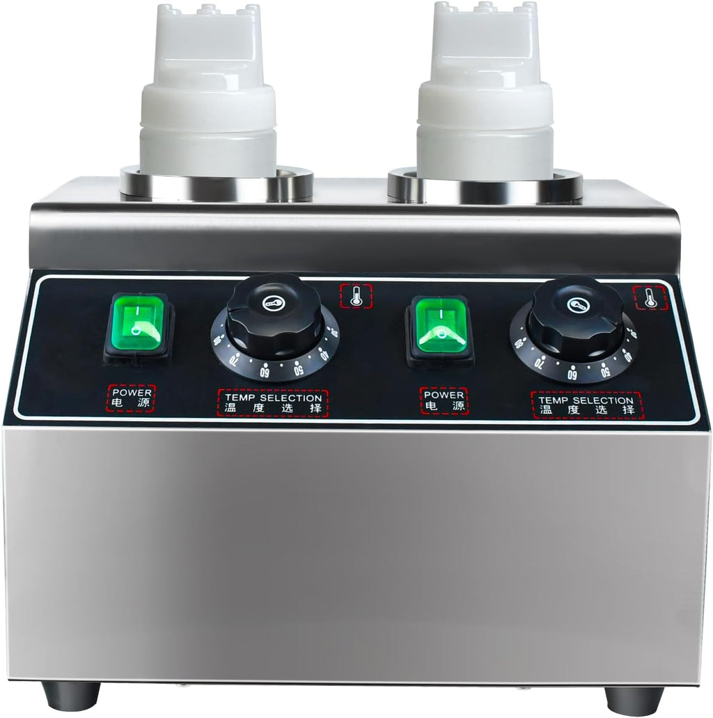 KOOTEN Cheese Warmer Electric Sauce Bottle Warmer Hot Chocolate Warmer and Dispenser 0.68x2 Qt Commercial Hot Fudge Warmer 86-185℉Sauce Warmer Dispenser,Double Bottles Nacho Cheese Warmer