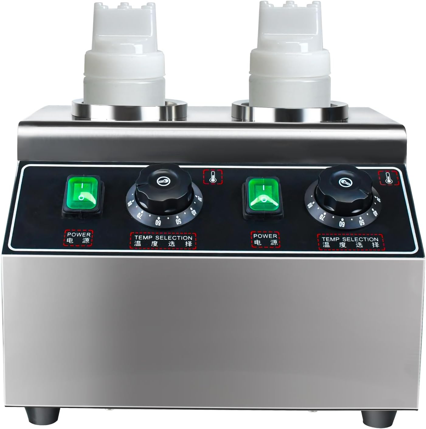 KOOTEN Cheese Warmer Electric Sauce Bottle Warmer Hot Chocolate Warmer and Dispenser 0.68x2 Qt Commercial Hot Fudge Warmer 86-185℉Sauce Warmer Dispenser,Double Bottles Nacho Cheese Warmer