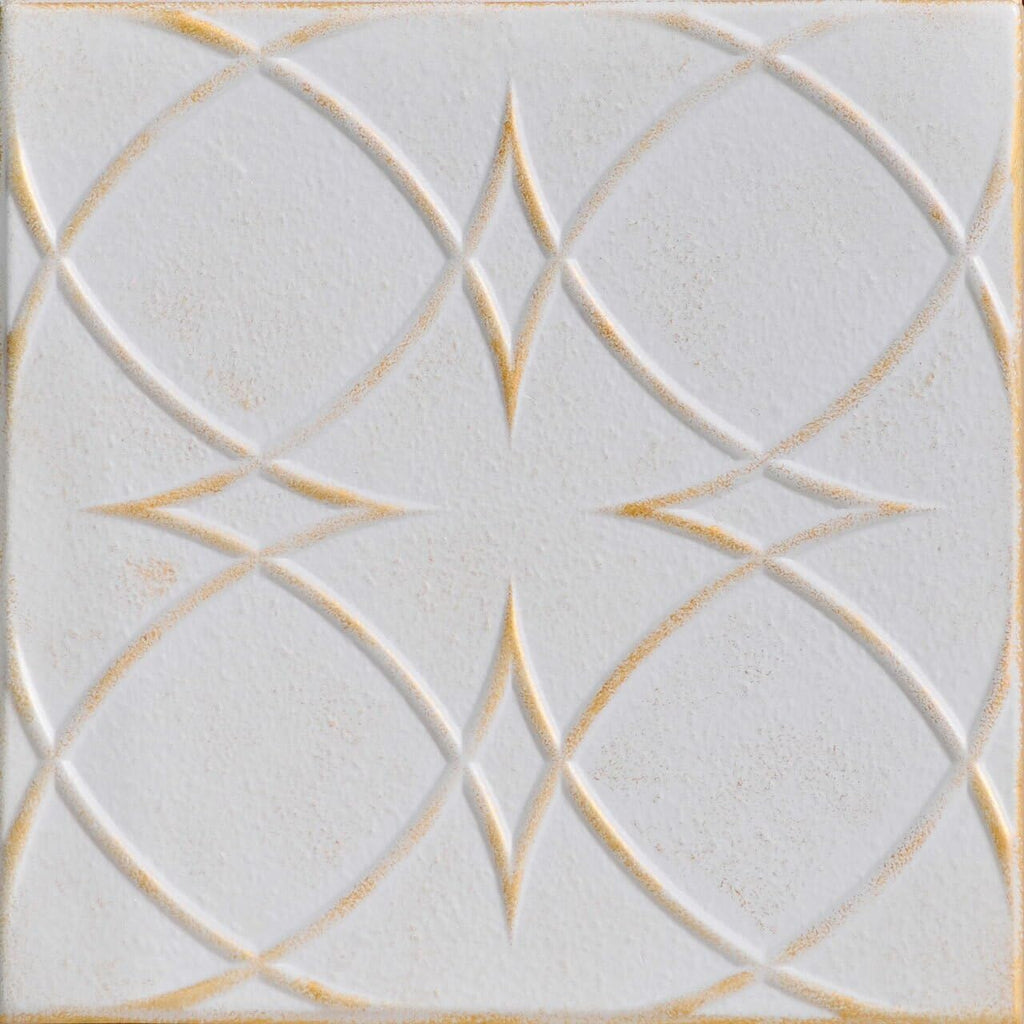 À LA MAISON CEILINGS R82 Circles and Stars Foam Glue-up Ceiling Tile (128 sq. ft./Case) Pack of 48 White Washed Gold