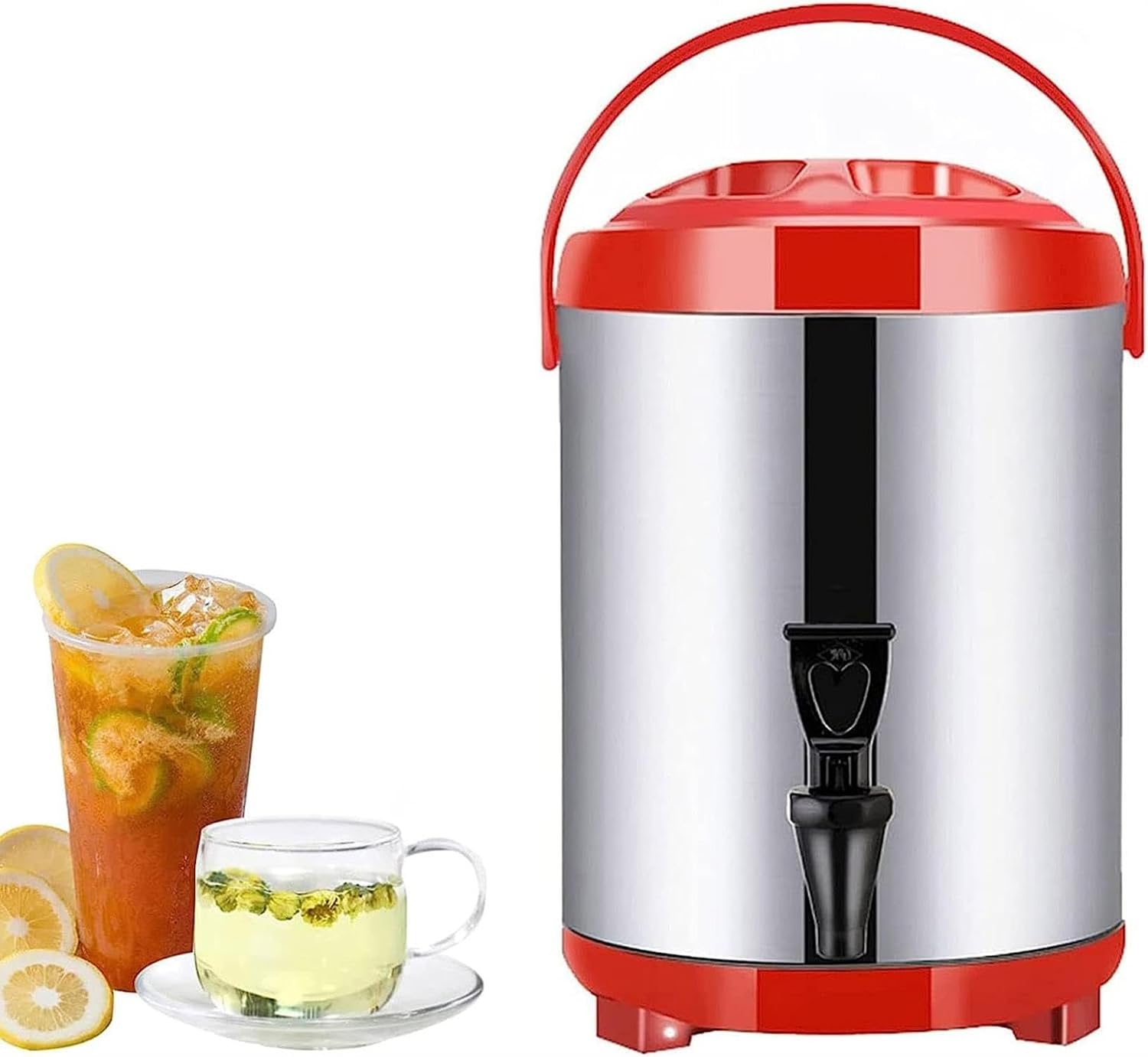 Boiler Warmer Coffee Urn Stainless Steel Hot Water Kettle Dispenser with Cover and Spigot, Milk Tea Bucket Insulated Barrel for Hot Water or Beverage/Red/20L
