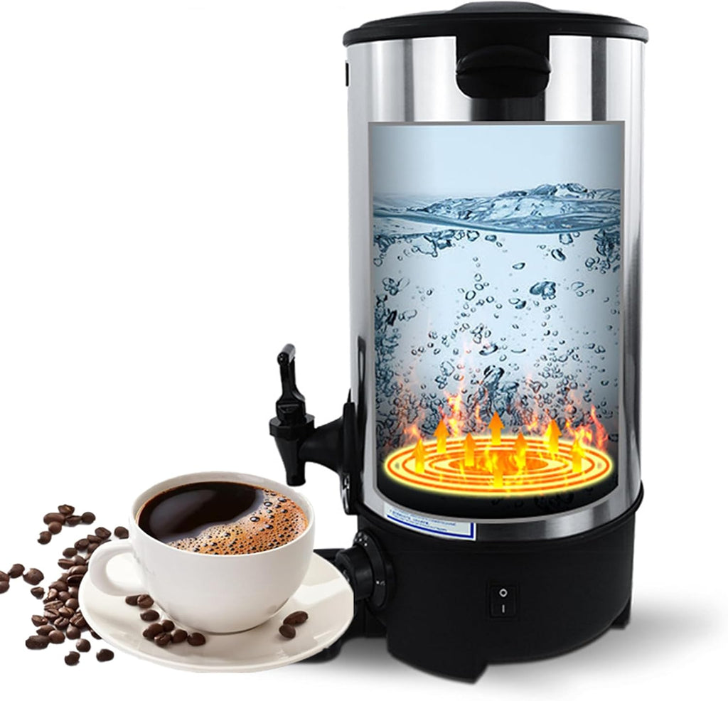50 Cup Electric Hot Water Pot Urn, 1500W Dispenser Instant Coffee Milk Tea Boil Dry Protection Even Heating Throughout Chassis Stainless Steel Hot Water Boiler Urn for Party Commercial/16L
