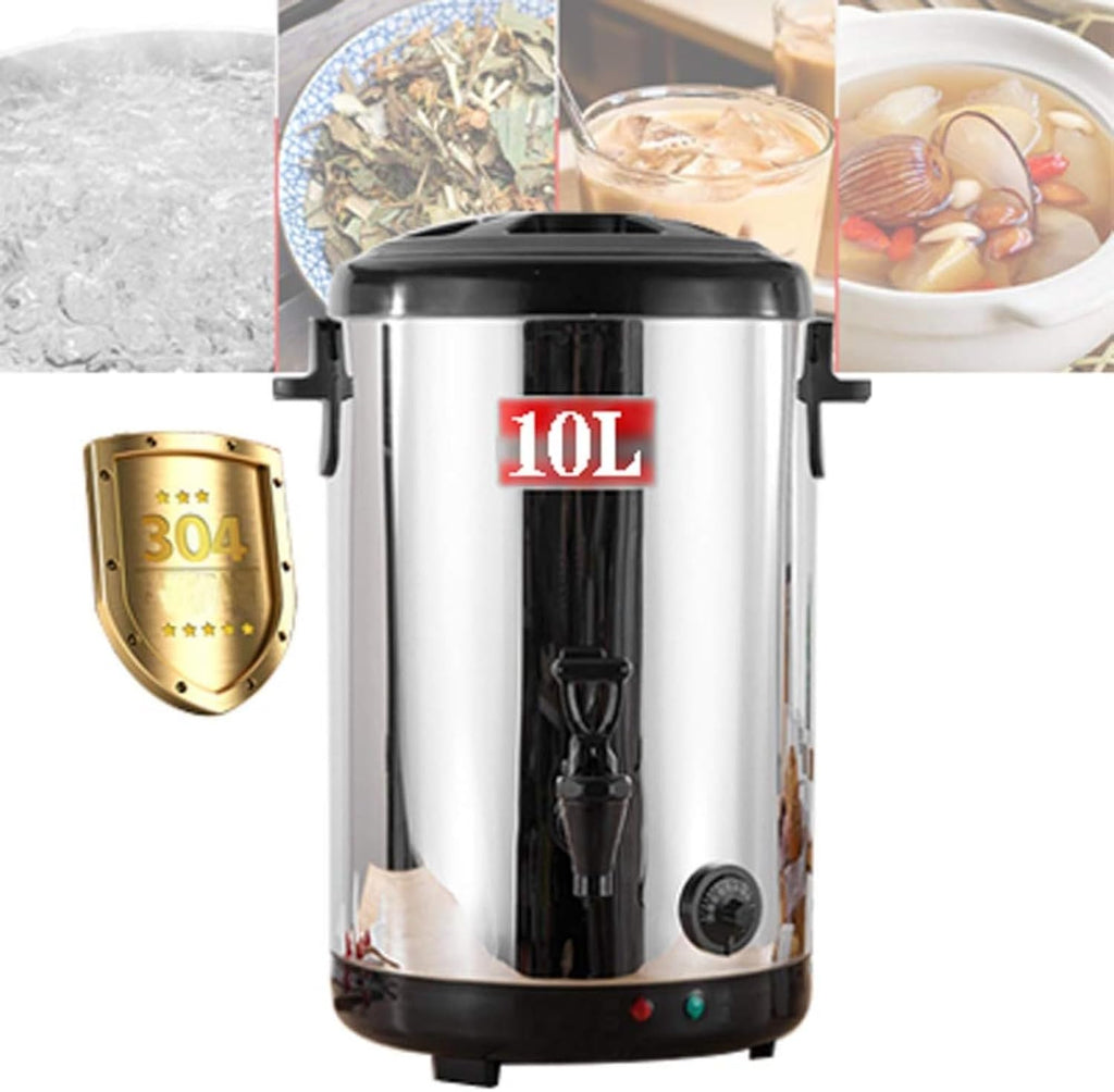 Commercial Coffee Boiler Large Groups,Electric Hot Water Urn,Double Wall Stainless Steel,Insulated Beverage Server/Dispenser in Black (Black 10L)