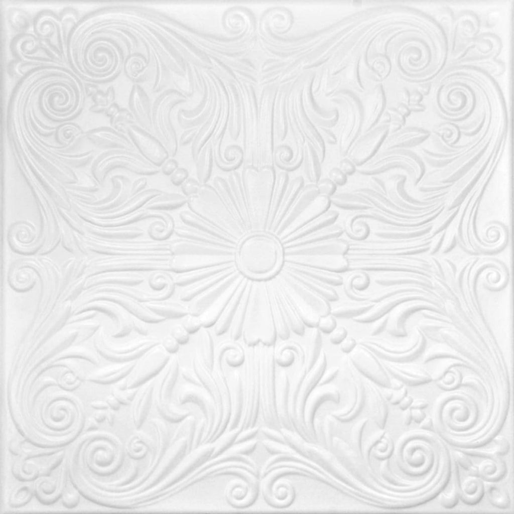 À LA MAISON CEILINGS R139 Spanish Silver Foam Glue-Up Ceiling Tile (128 Sq. Ft./Case), Pack of 48, Ultra Pure White - Satin (Behr)