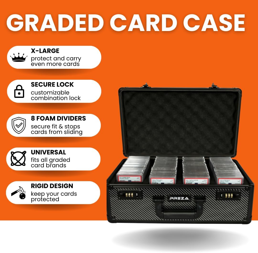 PREZA Graded Card Storage Box - Premium Trading Card Case for Graded Sports and TGC Collectibles - Carbon Fiber Slab Case Storage (X-Large)