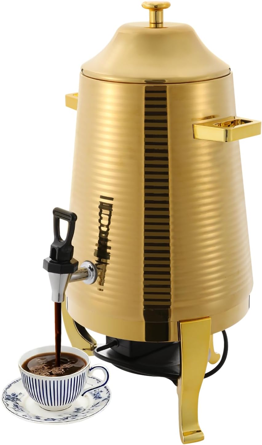 3.43Gal/13L Hot Water Urn, Stainless Steel Commercial Coffee Urn, Electric Hot Water Dispenser for Tea Milk, Industrial Coffee Maker with Stand and Spigot for Parties Catering(Gold)