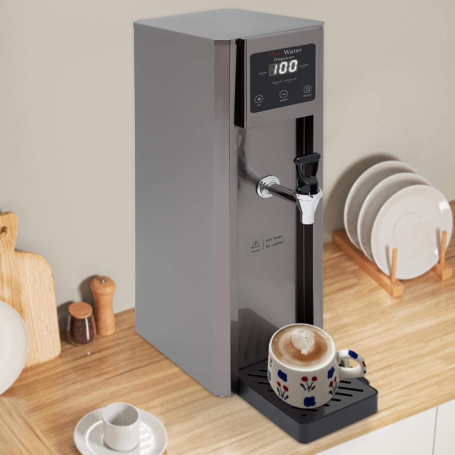 Hot Water Dispenser 10L/2.64 Gal Commercial Hot Water Machine 1800W Electric Water Boiler Warmer with Inlet Pipe Commercial Water Boiler for Cafe, Milk Tea Shop, Restaurant