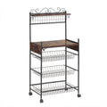 Large Bakers Rack Microwave Stand with Power Outlets & Oven shelf Wire Basket, Kitchen Storage Shelf with Wheels and Removable Micorwave Coffee Bar for Living Room, Spice, Pots and Pans Organiz