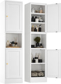 YAUWOH 2-Door Metal Storage Cabinet, Tall Slim Pantry Organizer with 3 Adjustable Shelves (120LBS/Shelf), Anti-Tipping Waterproof Cabinet for Bathroom/Kitchen/Home Office/Small Spaces, (1PC,White)
