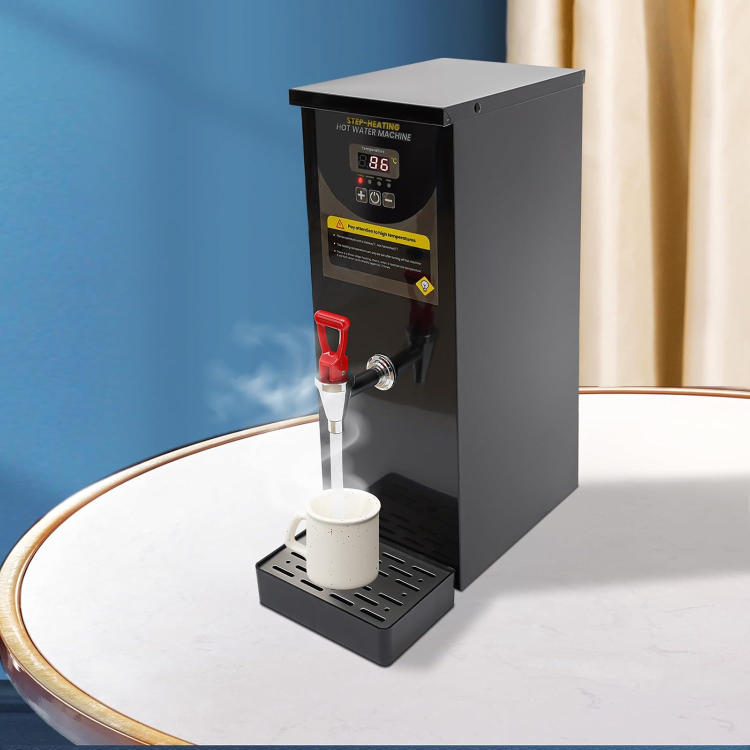 Electric Water Boiler, Step-Heating Commercial Hot Water Dispenser Fast Ready Water Boiler Machine Large Capacity 8L/2.11gal for Tea Milk Restaurant Hotel Caterers, Restaurants, Black
