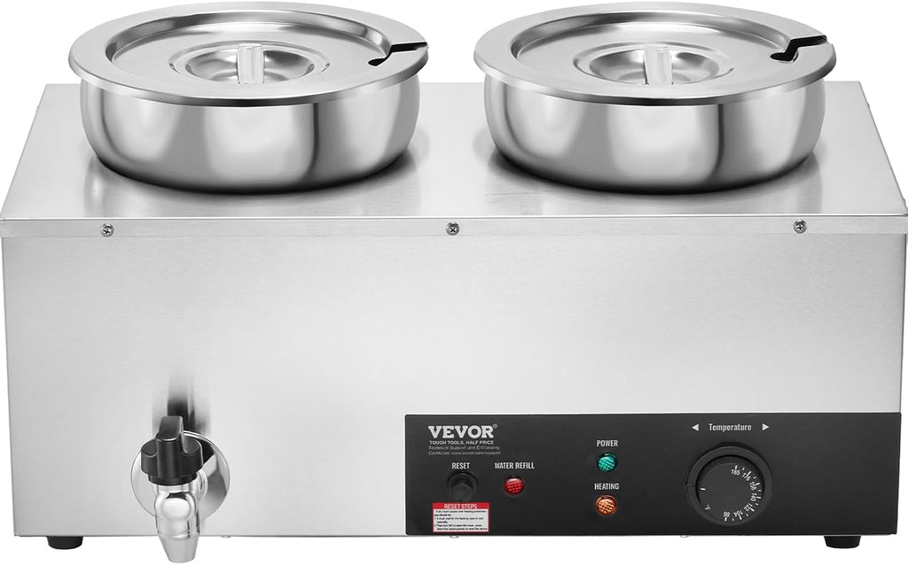 ETL Listed Electric Soup Warmer, Dual 7.4QT Stainless Steel Round Pot 86~185°F Adjustable Temp, 1200W Commercial Bain Marie with Anti-Dry Burn, Soup Station for Restaurant, Buffet, Silver