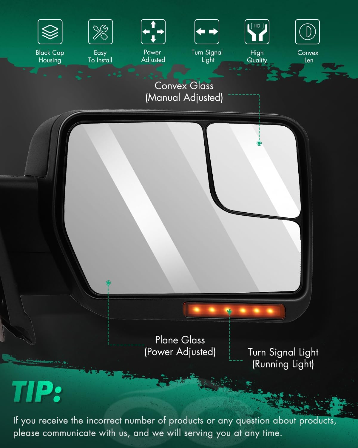SCITOO Towing Mirrors Tow Mirrors Black fit for 2004-2014 for Ford for F-150 Series Truck Pickup with Pair LH RH Power Adjusted Heated Turn Signal Puddle Light