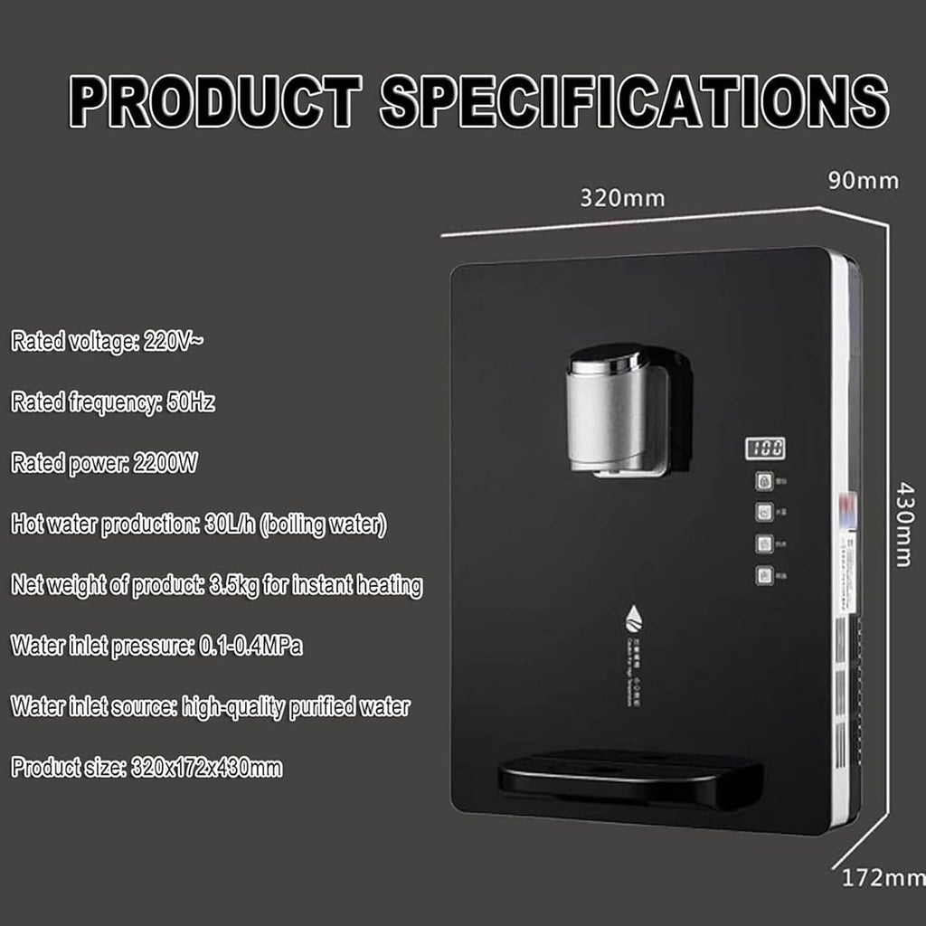 Wall-Mounted Mains Fed Unit Water Dispenser, Dual Temperature Control Intelligent Drinking Water Dispenser, Three Seconds Quick Heat, Hot Water 30L/h, Temperature Adjustment, for House Hold/Office