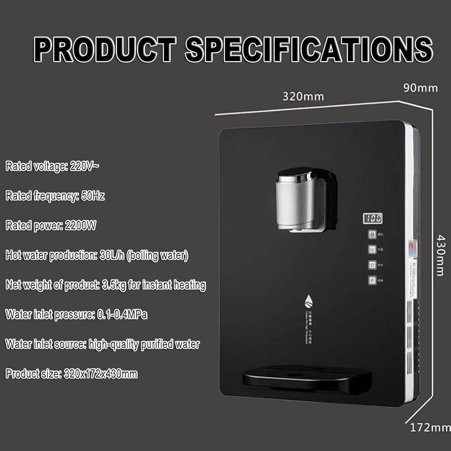 Water Dispenser - Wall-Mounted, Dual Temperature Control, Intelligent Design, Quick Heat 30L/h, Temperature Adjustment for Household and Office Use