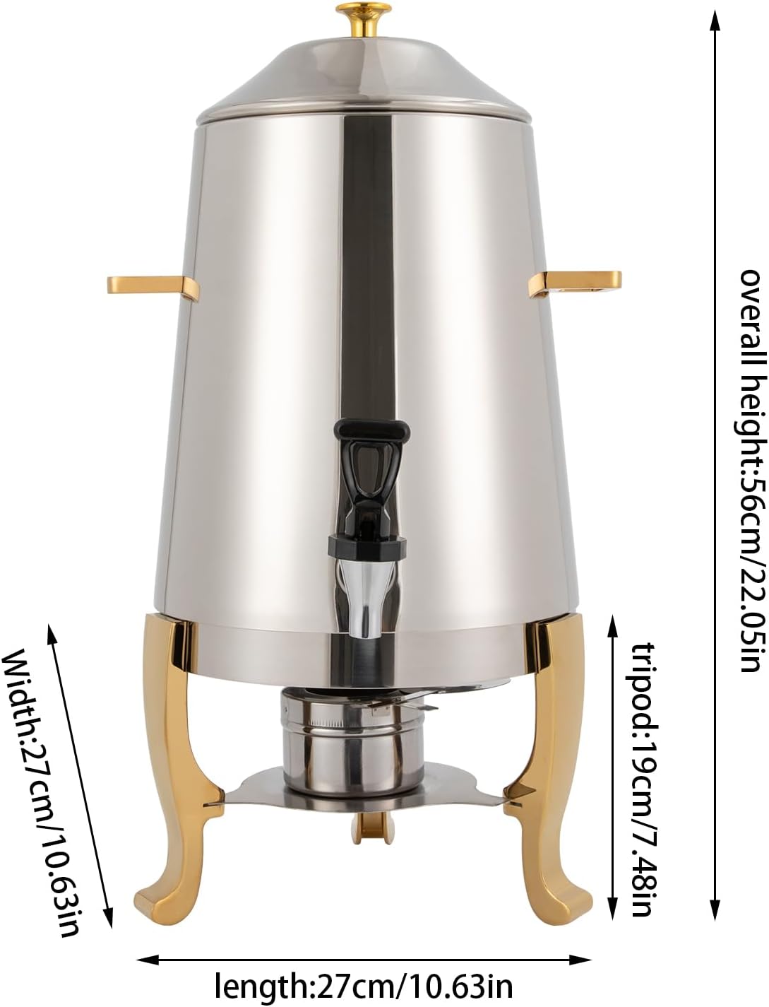 13L Hot Beverage Dispenser, Hot Drinks Dispenser, Coffee Chafe, Urn Hot Drinks Dispenser with Spigot, Commercial Grade Stainless Steel Coffee Maker Hot Water Urn for Catering Buffet (Gold)
