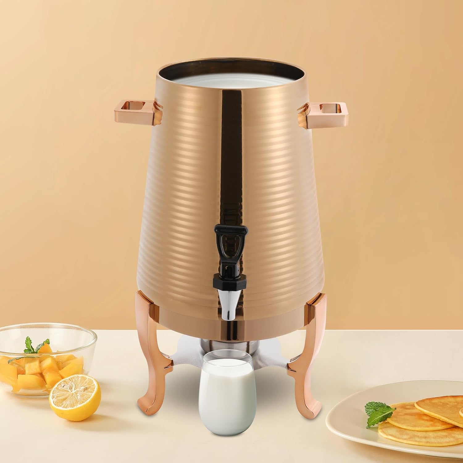 3.43Gal/13L Hot Water Urn, Stainless Steel Commercial Coffee Urn, Electric Hot Water Dispenser for Tea Milk, Industrial Coffee Maker with Stand and Spigot for Parties Catering (Rose Gold)