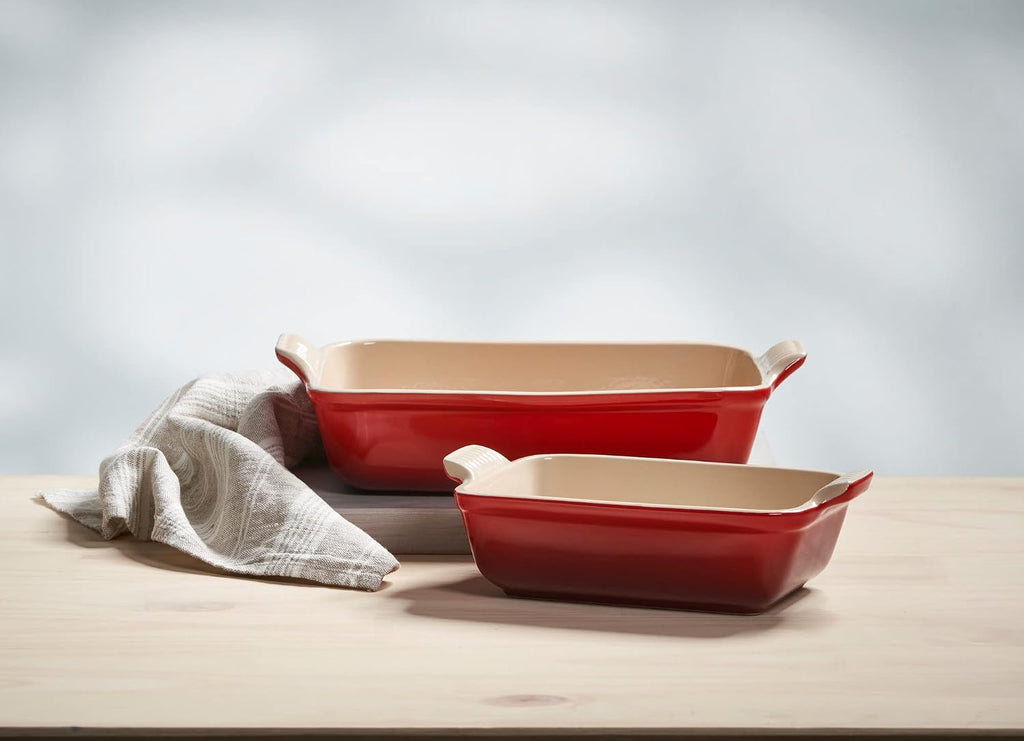 Le Creuset Stoneware Heritage 3-Piece Rectangular Baking Dish Set, Cerise