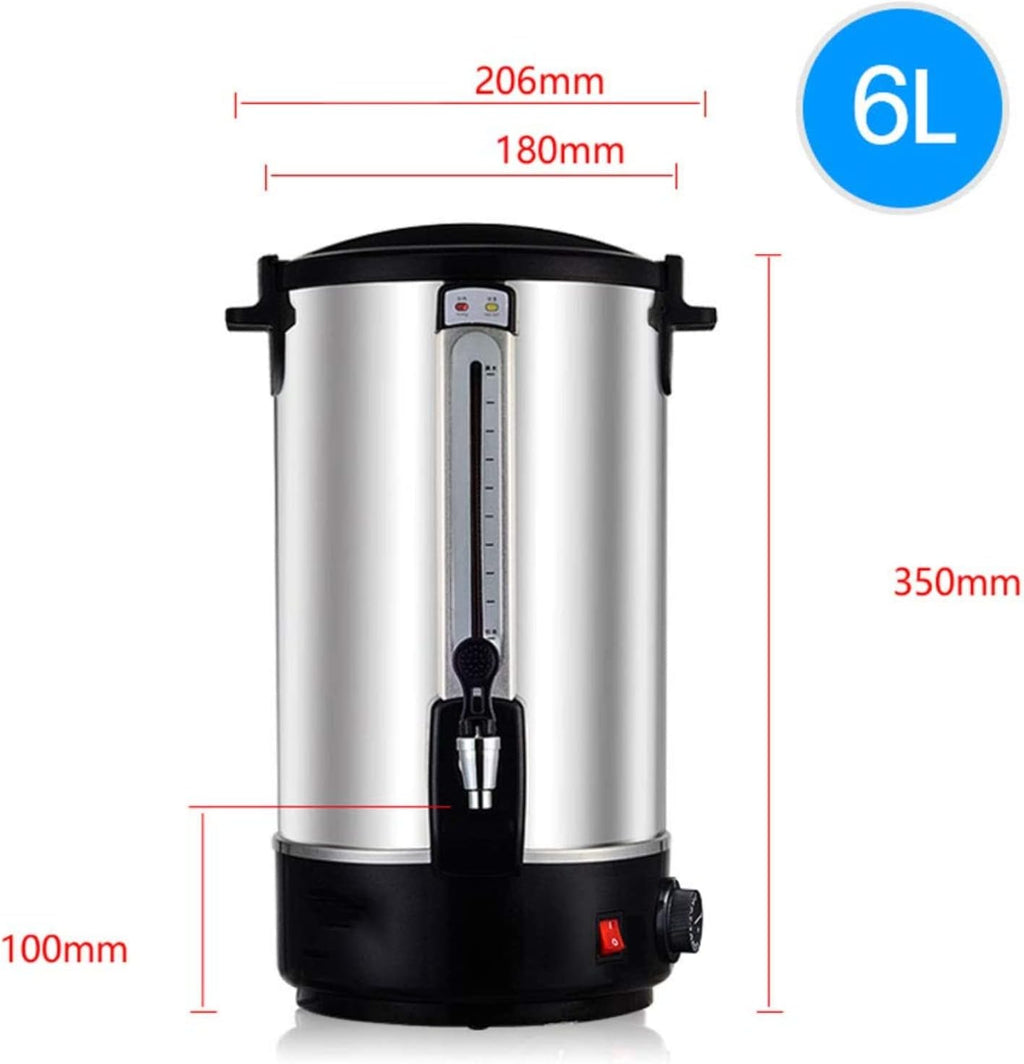Commercial Electric Hot Water Boiler and Warmer, Stainless Steel Insulated Barrel Double Walled Beverage Dispenser with Spigot for Hot Water Milk Tea Coffee Juice, Home Party Use/-/6L