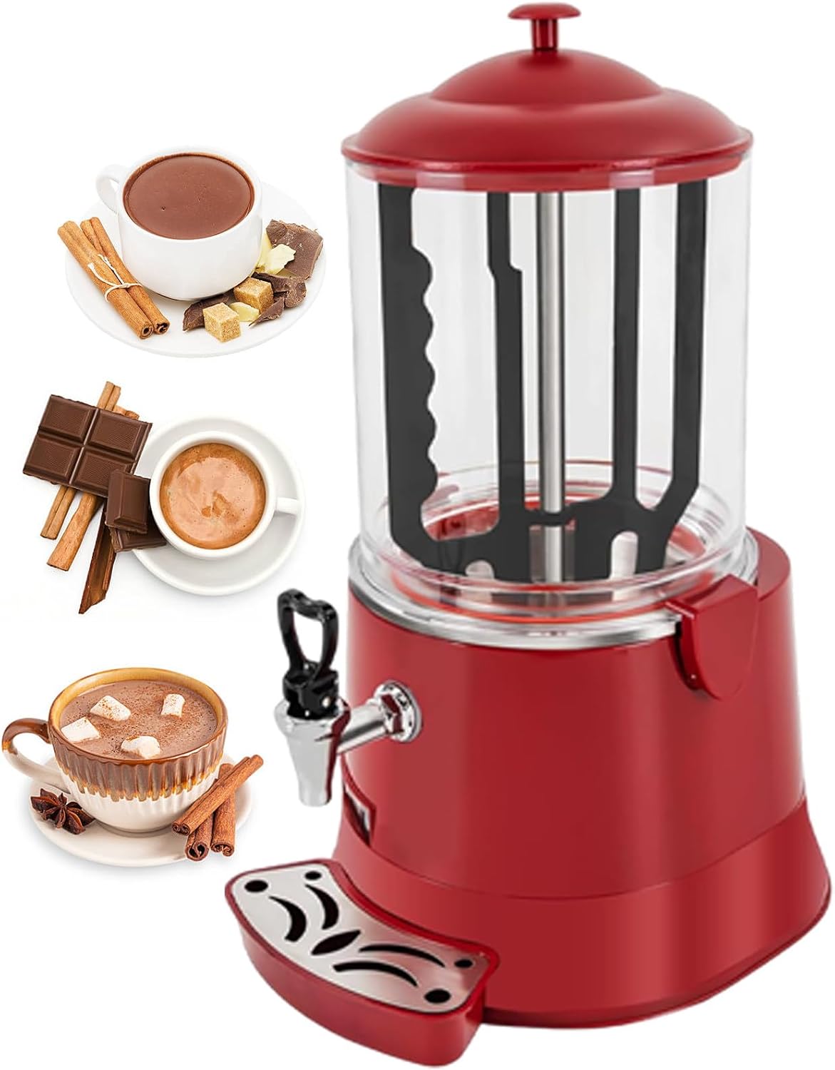 Electric Hot Chocolate Dispenser, Commercial Beverage Warmer with Faucet & Drip Tray, for Large Volume Heating of Milk, Coffee, Tea, for Cafés, Hotels, Bubble Tea Shops 10L-Red