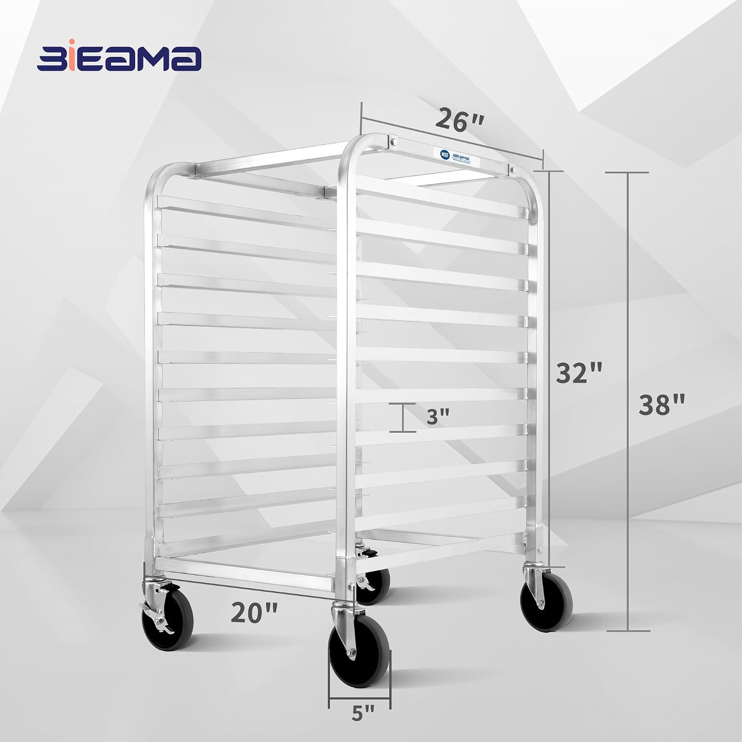 BIEAMA 10-Tier Sheet Pan Rack, NSF Bun Pan Rack, Aluminum Bakery Rack, Home Commercial Kitchen Bakery Cooling, 4 Wheels