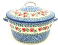 Polish Pottery Baker - Round Covered Casserole - Red Pansy