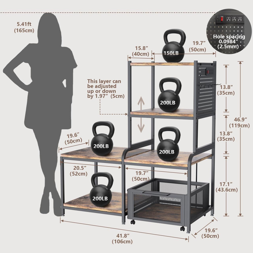 COCOLUCKY Mini Fridge Stand with Storage,Mini Fridge Cabinet,Bakers Rack with Power Outlet,Coffee Bar Cabinet,Microwave Oven Stand Rack with Large Capacity Basket for Dorm Home Office s1
