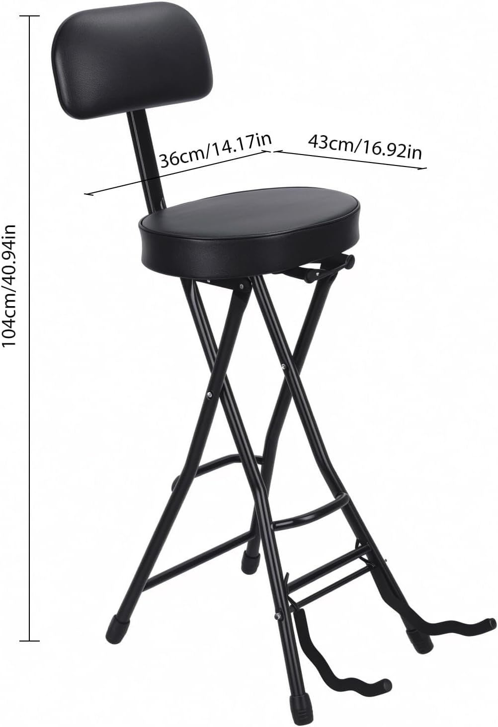 Guitar Stool with Padded Cushion,Folding Chair with Base Stand, Removable Backrest Non-Slip Rubber Feet, Fits Acoustic & Electric Guitars Black