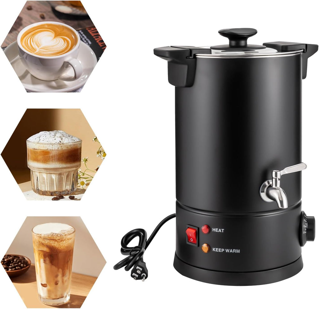 1KW Electric Coffee Urn & Hot Water Dispenser - 8L Stainless Steel Tea, Coffee & Hot Chocolate Maker for Cafes, Buffets, Offices & Catering - Temperature Range 30-110°C/86-230°F