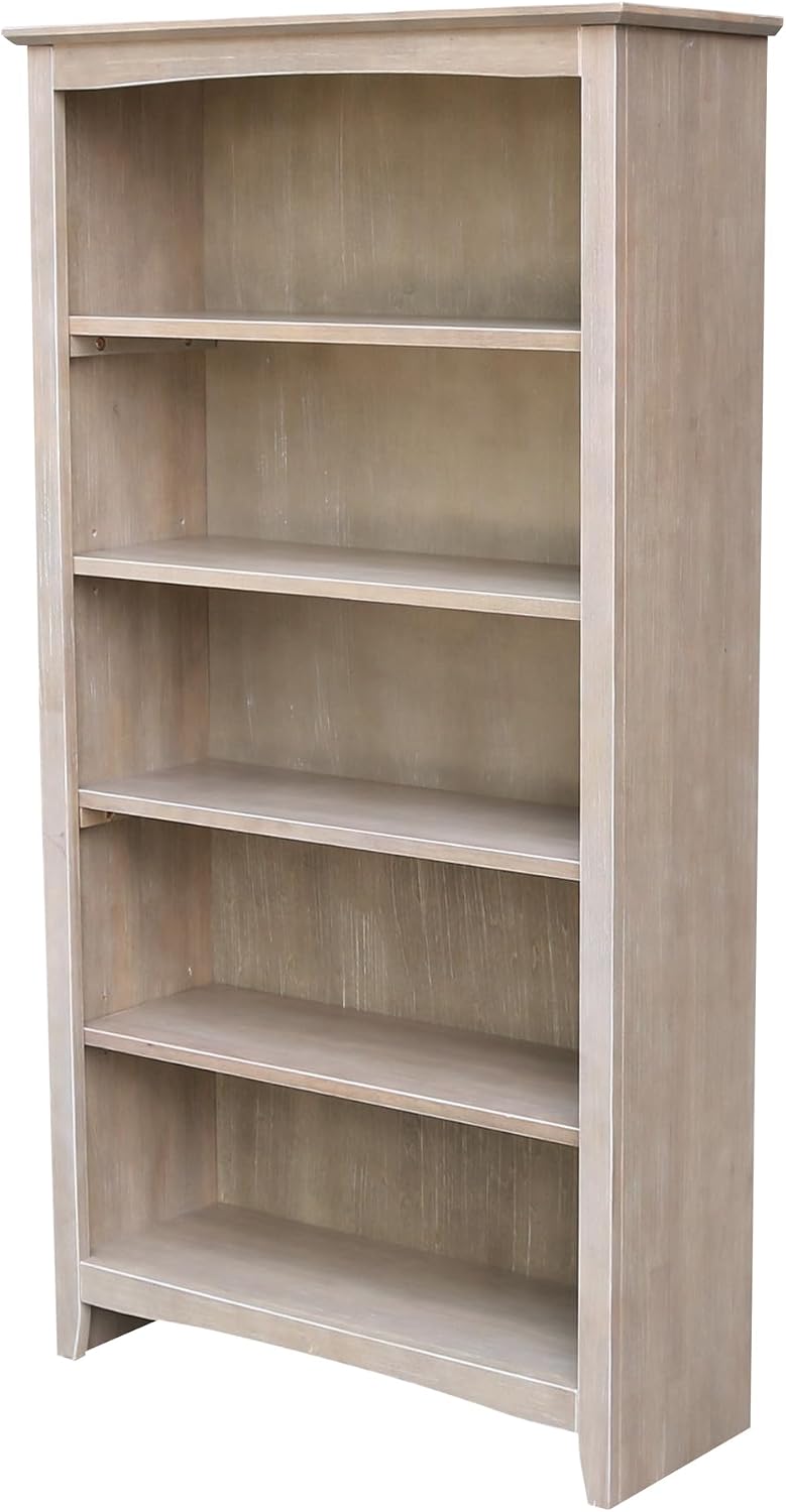 Shaker Solid Wood Bookcase, 60' High, Washed Gray Taupe