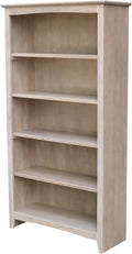 Shaker Solid Wood Bookcase, 60' High, Washed Gray Taupe