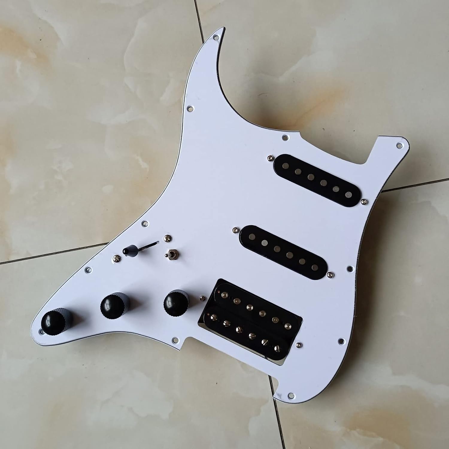 TSTS Left Handed SSH Prewired Loaded Guitar Pickguard Set Black Alnico 5 Pickups for for FD Guitar Prewired Pickup Pickguard