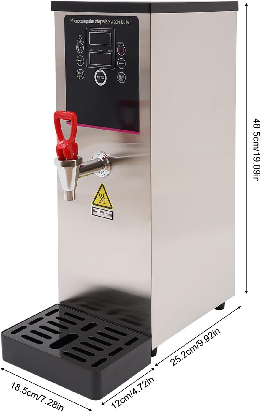 Electric Water Boiler, Step-Heating Commercial Hot Water Dispenser Fast Ready Water Boiler Machine Large Capacity 10L/2.64gal for Tea Milk Restaurant Hotel Caterers, Restaurants, Silver