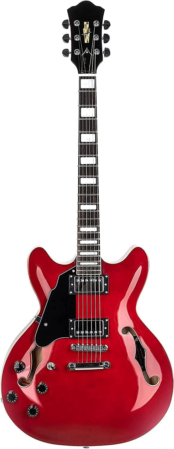 335 Style Electric Guitar, Full Scale Left-Handed Electric Guitar, Semi-Hollow Body Guitar, Rosewood Fretboard, Stainless Steel Frets Professional Electric Guitar (Cherry red)