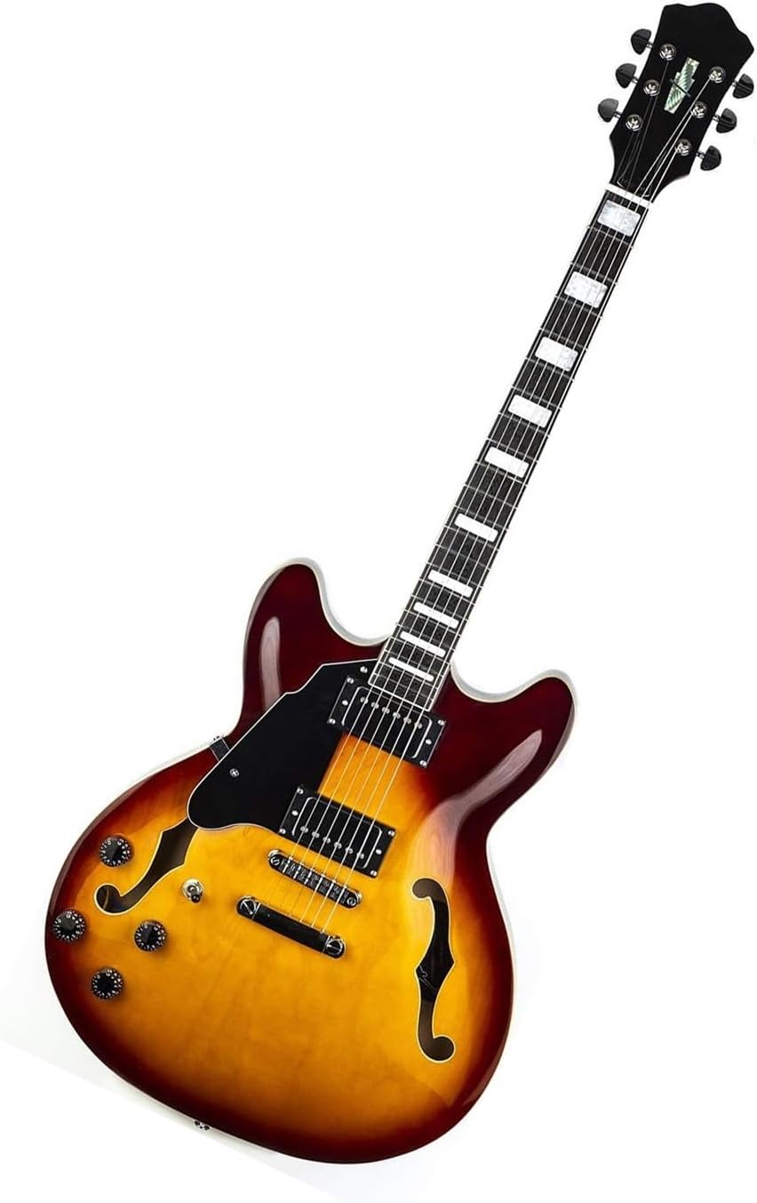 Full Size Left Handed Electric Guitar With Semi Hollow Solid Stainless Steel Frets Professional Electric Guitar(Vintage)