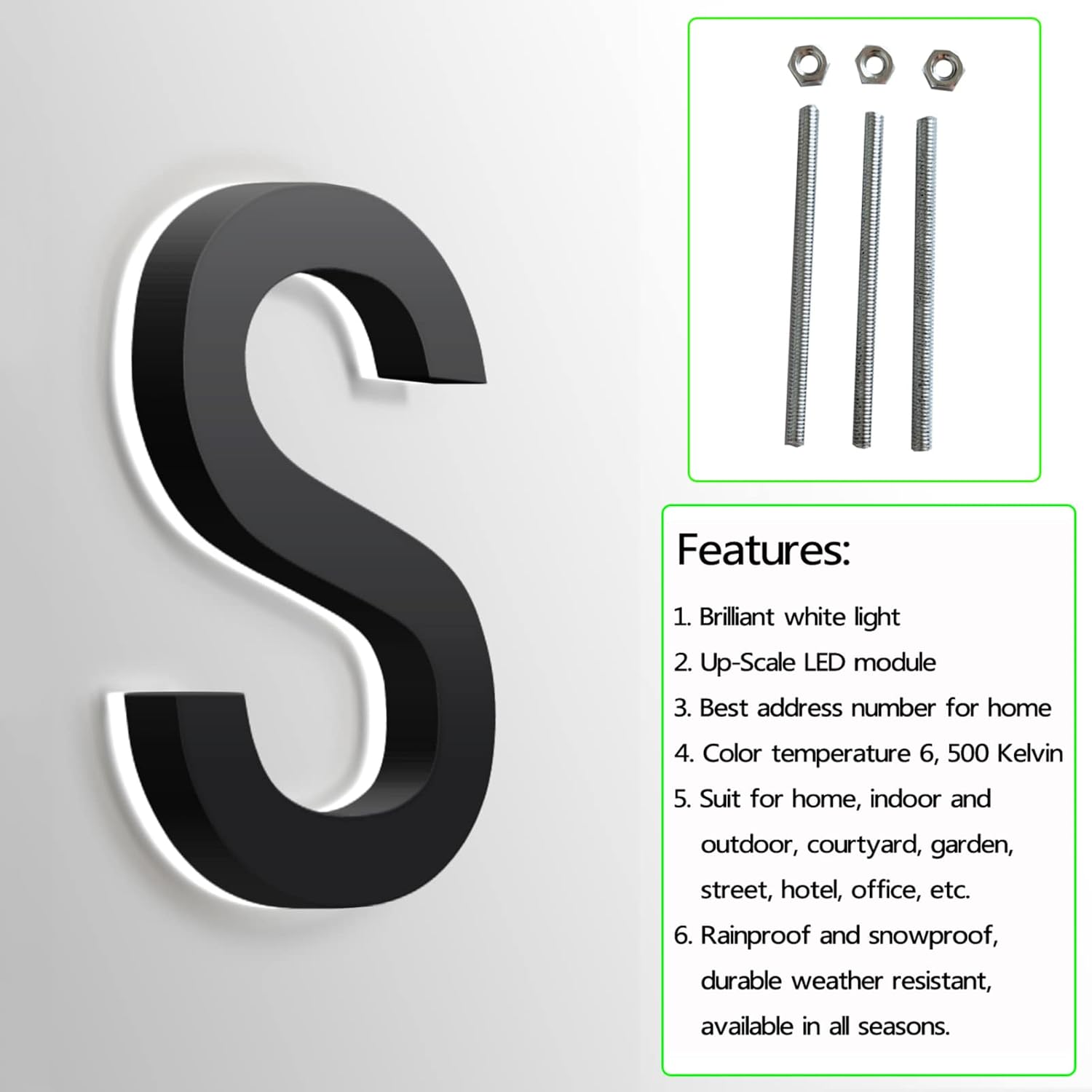 Address Numbers LED, Backlit Floatig LED House Numbers, Black, Stainless Steel Light Up LED House Numbers For Outdoor, Illuminated Address Signs, White Light,14 Inch,O