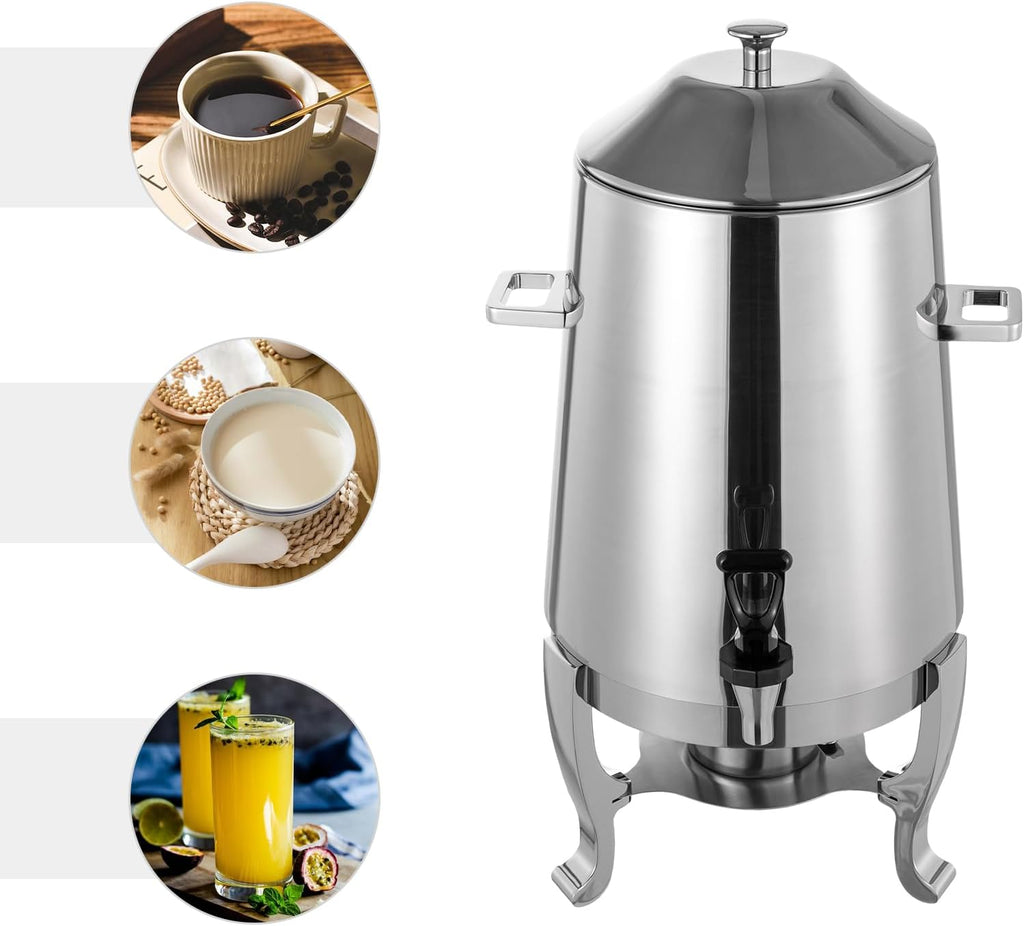 13L/3.5 Gallon Stainless Steel Coffee Urn, Hot Beverage Dispenser Can with Fuel Tray Holder, Insulated Drink Dispenser with Faucet for Hot and Cold Drinks, Party Catering Events (Fuel Heating)