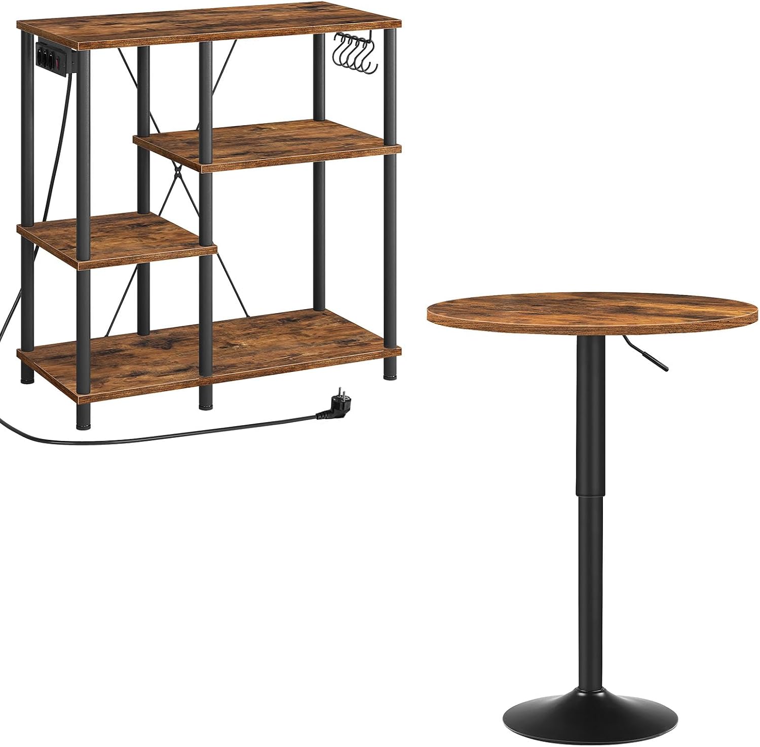 HOOBRO Bakers Rack with Power Outlet, Height-Adjustable Round Pub Table, Modern Style, Suitable for Living Room, Dining Room BF07UHB01-BF58BT01G1